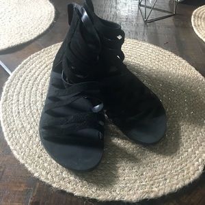 Black vegan leather gladiator sandals
